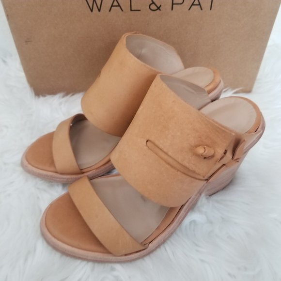 NEW Wal & Pai Cole Wedge Nude Calf Leather Chunky Stacked Heel Minimalist 37 - Picture 3 of 11